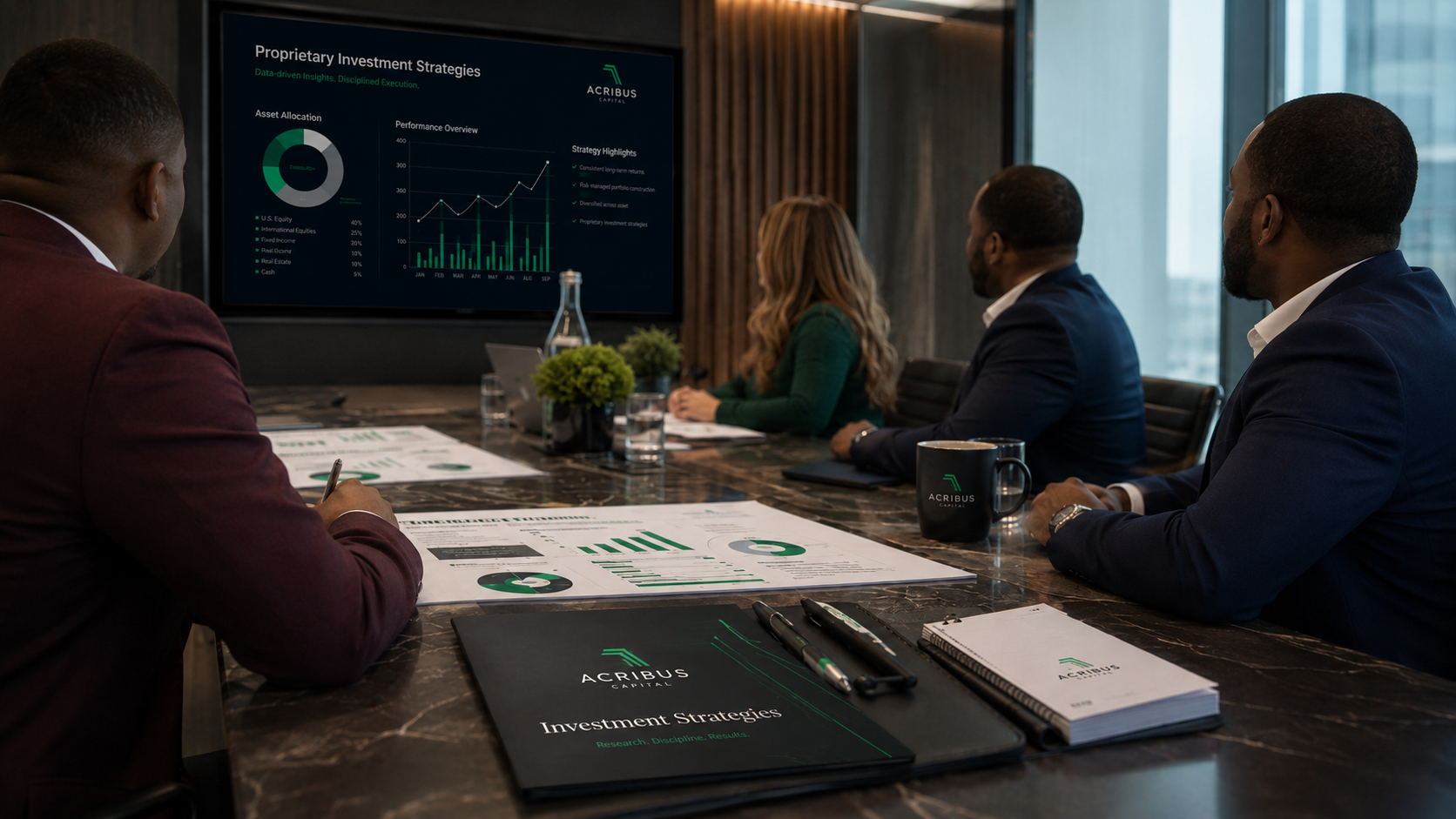 Acribus Capital investment strategy presentation in a boardroom