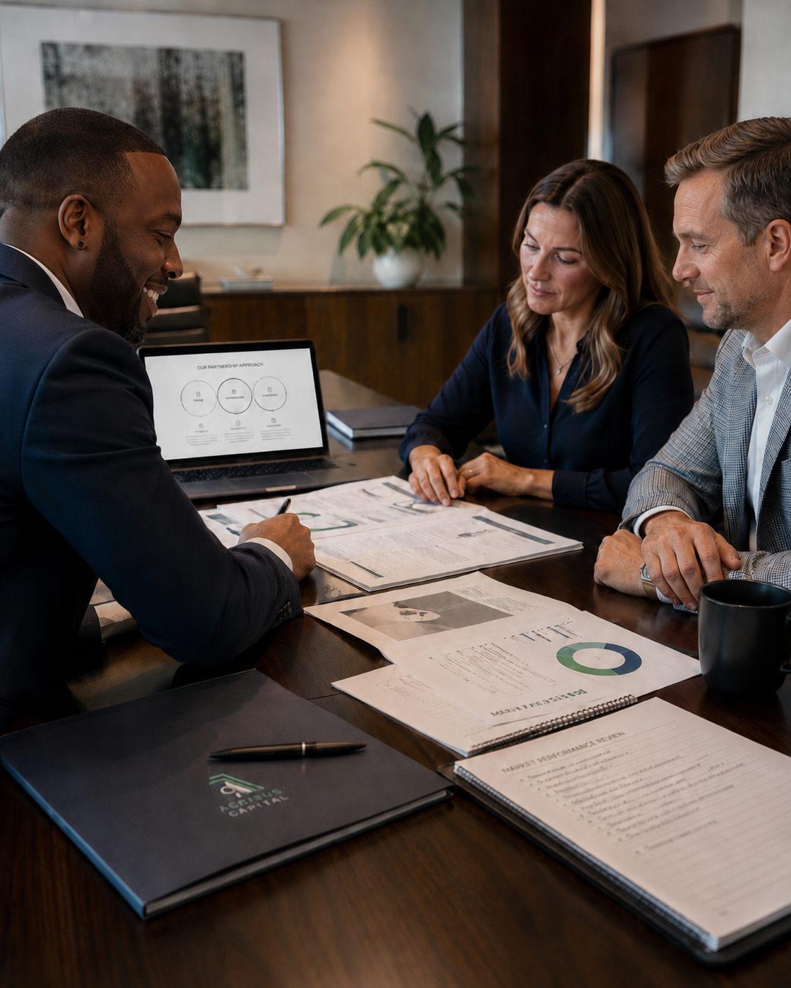 Acribus Capital team discussing governance in a meeting